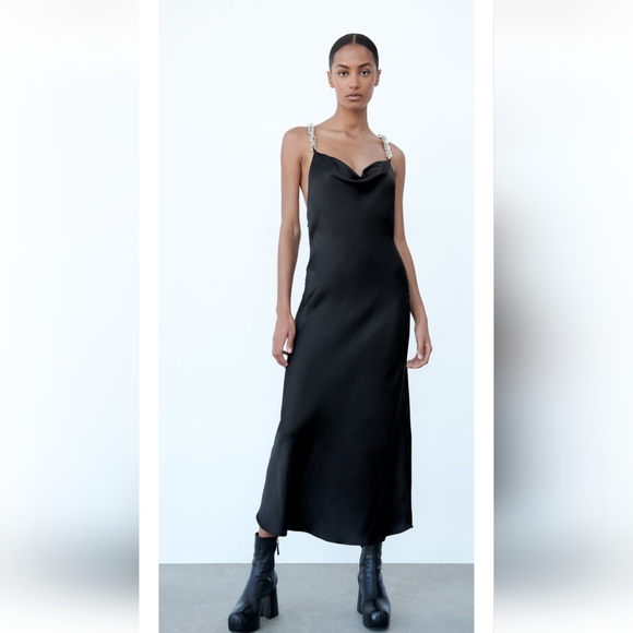 Zara Dresses & Skirts - Zara Black Backless Dress with Chain Straps